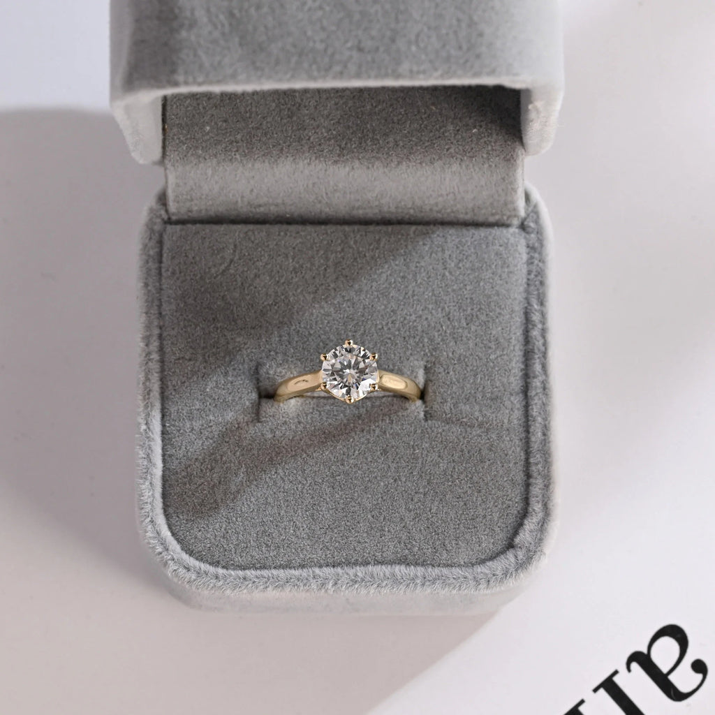 Solid Gold Round Cut Moissanite Engagement Ring, Tulip Setting Solitaire Ring