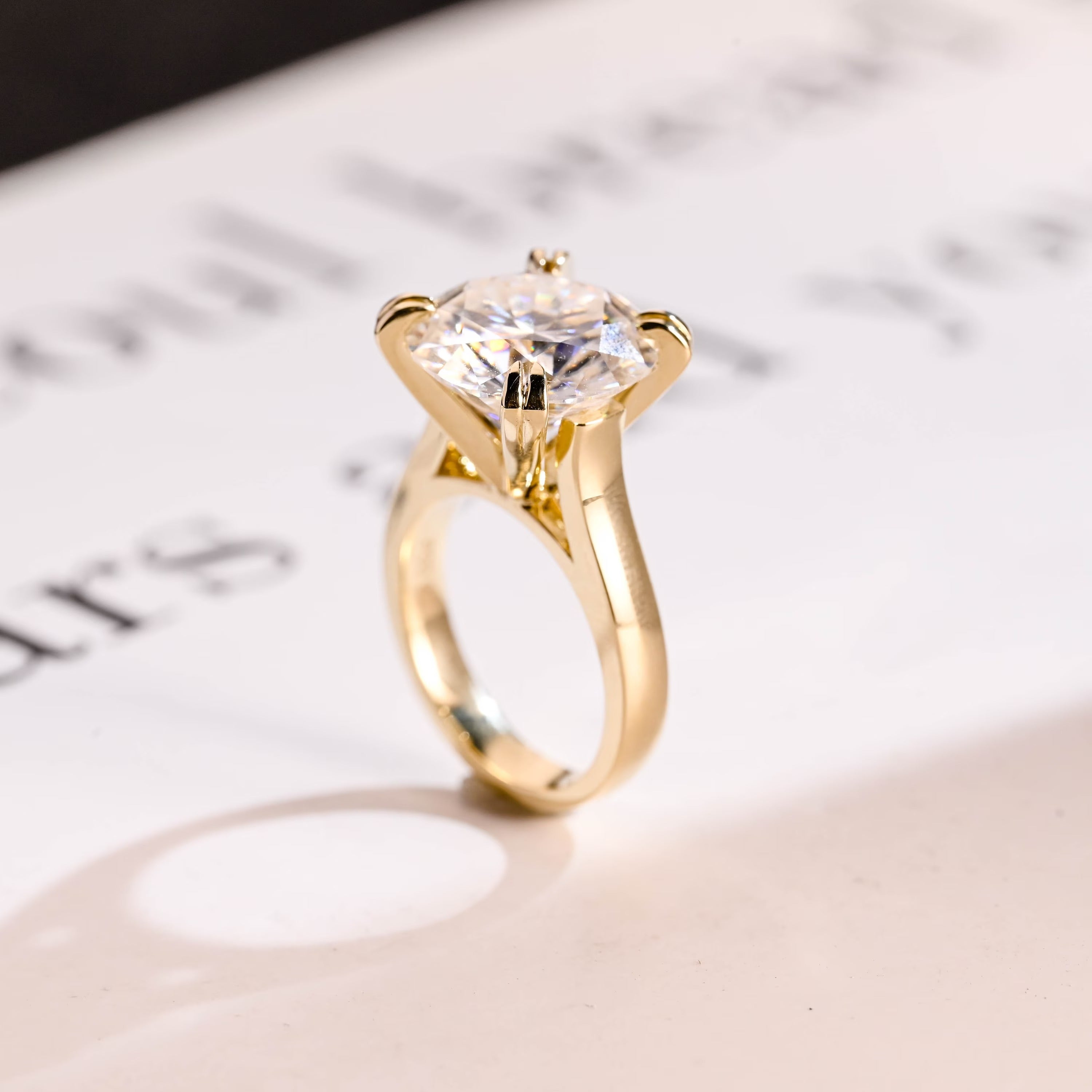 Solid Gold 3mm Band Round Moissanite Engagement Ring, Anniversary Gift for Her