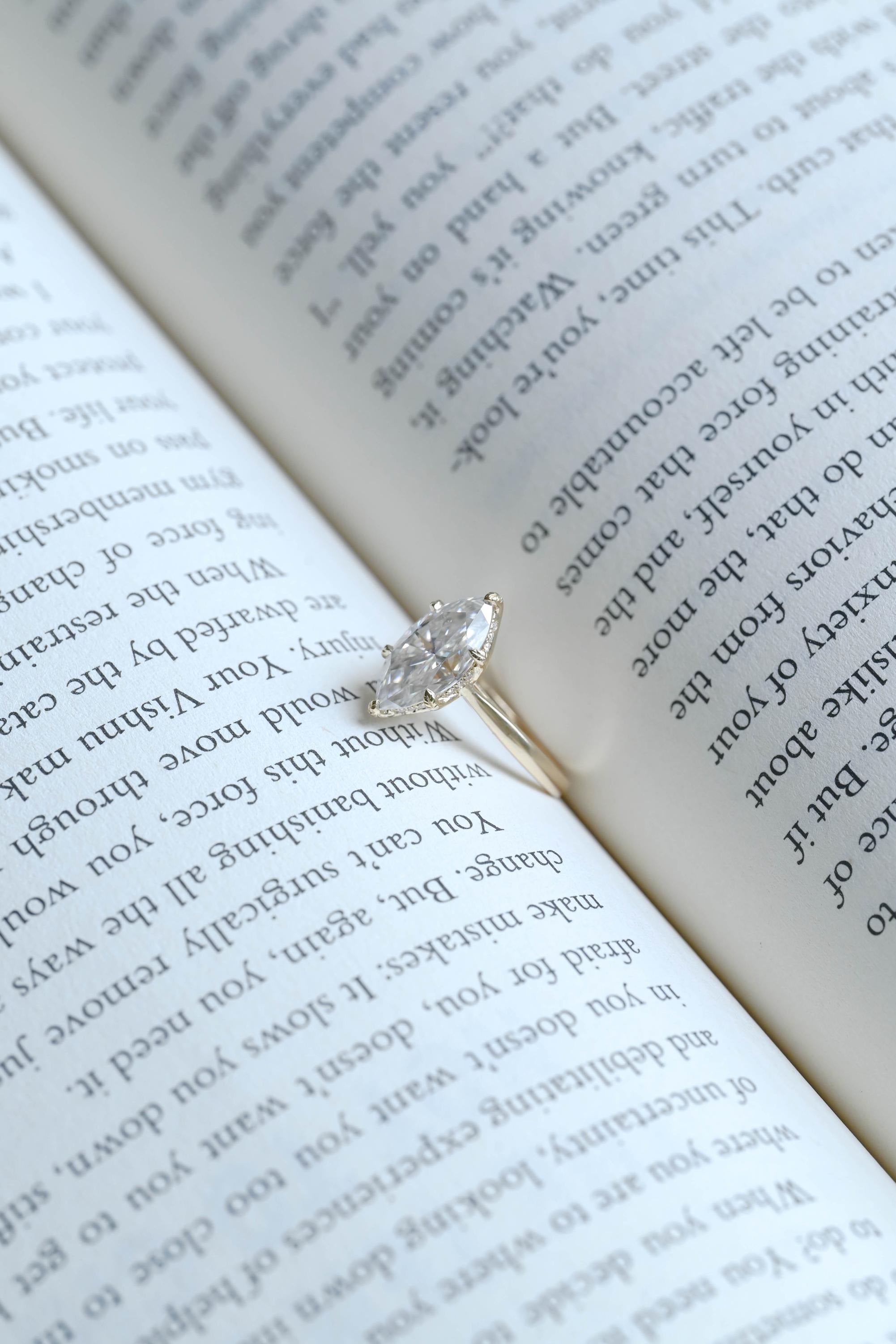 Solid Gold Tulip Floral Ring, Marquise Moissanite Engagement Ring, Engraved Ring Secondary image
