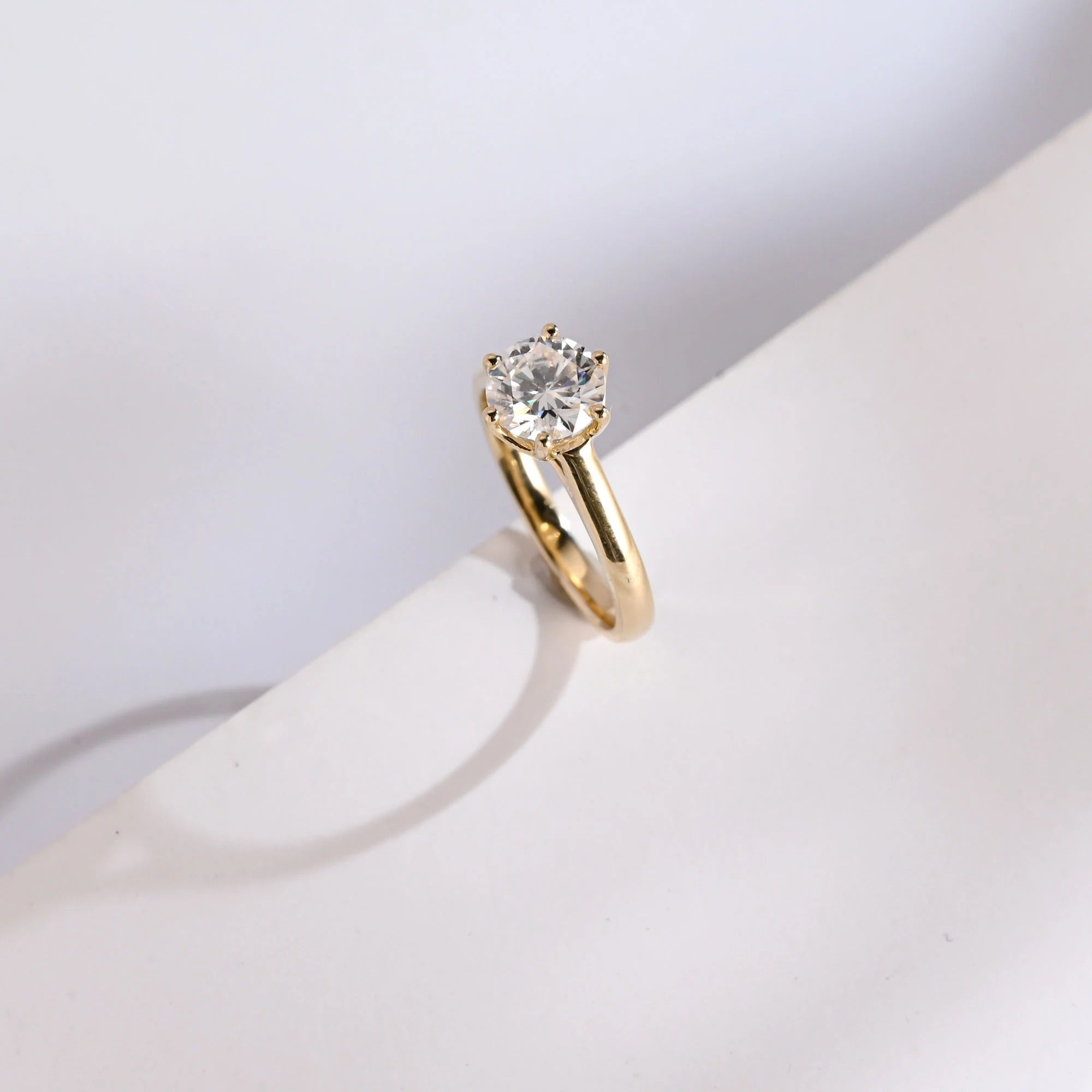 Solid Gold Round Cut Moissanite Engagement Ring, Tulip Setting Solitaire Ring