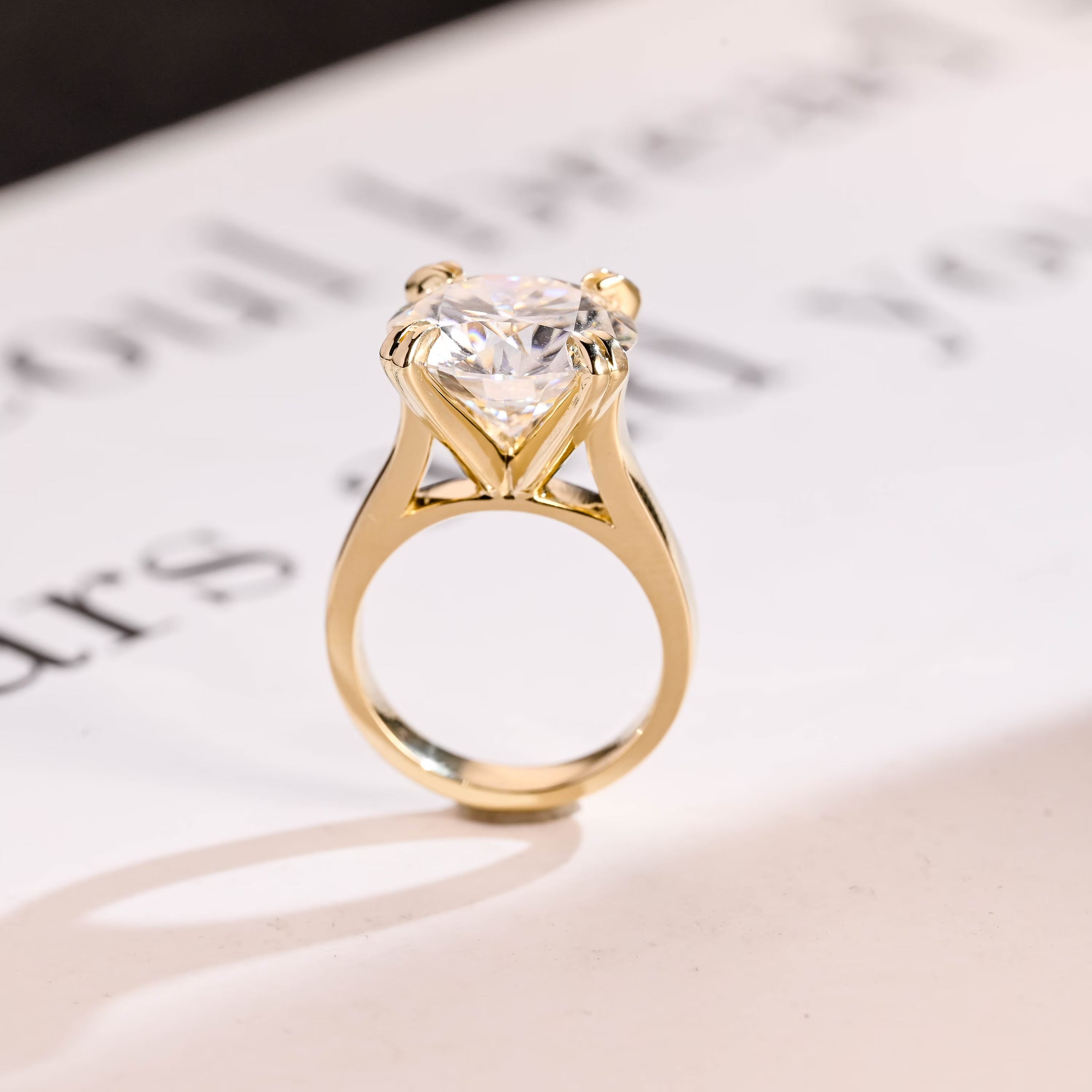Solid Gold 3mm Band Round Moissanite Engagement Ring, Anniversary Gift for Her