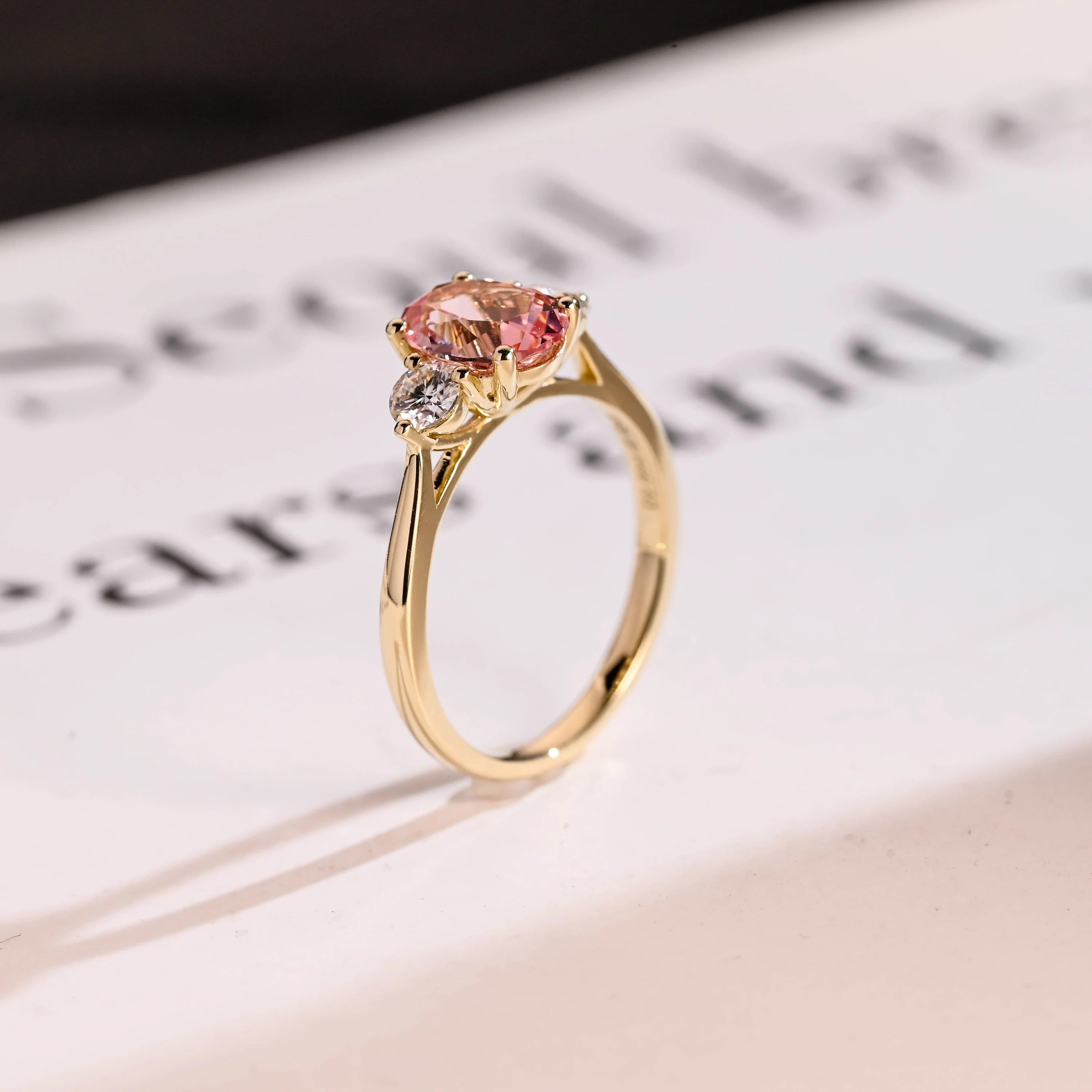 Solid Gold Oval Cut Pink Moissanite Engagement Ring, Custom-Made Ring Available Secondary image