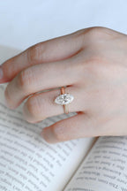 Solid Gold Tulip Floral Ring, Marquise Moissanite Engagement Ring, Engraved Ring