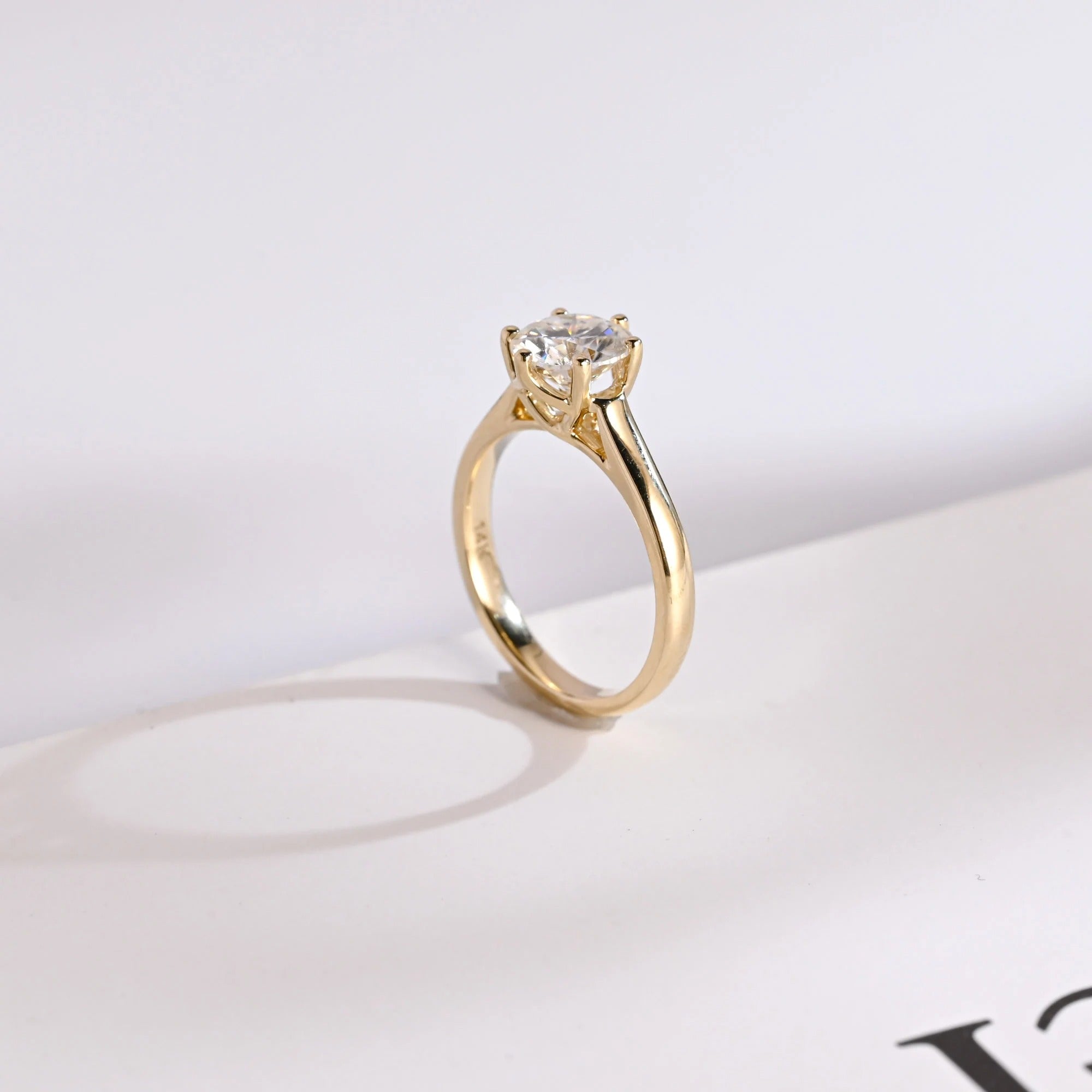 Solid Gold Round Cut Moissanite Engagement Ring, Tulip Setting Solitaire Ring Secondary image