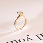Solid Gold Round Cut Moissanite Engagement Ring, Twisted Band Ring