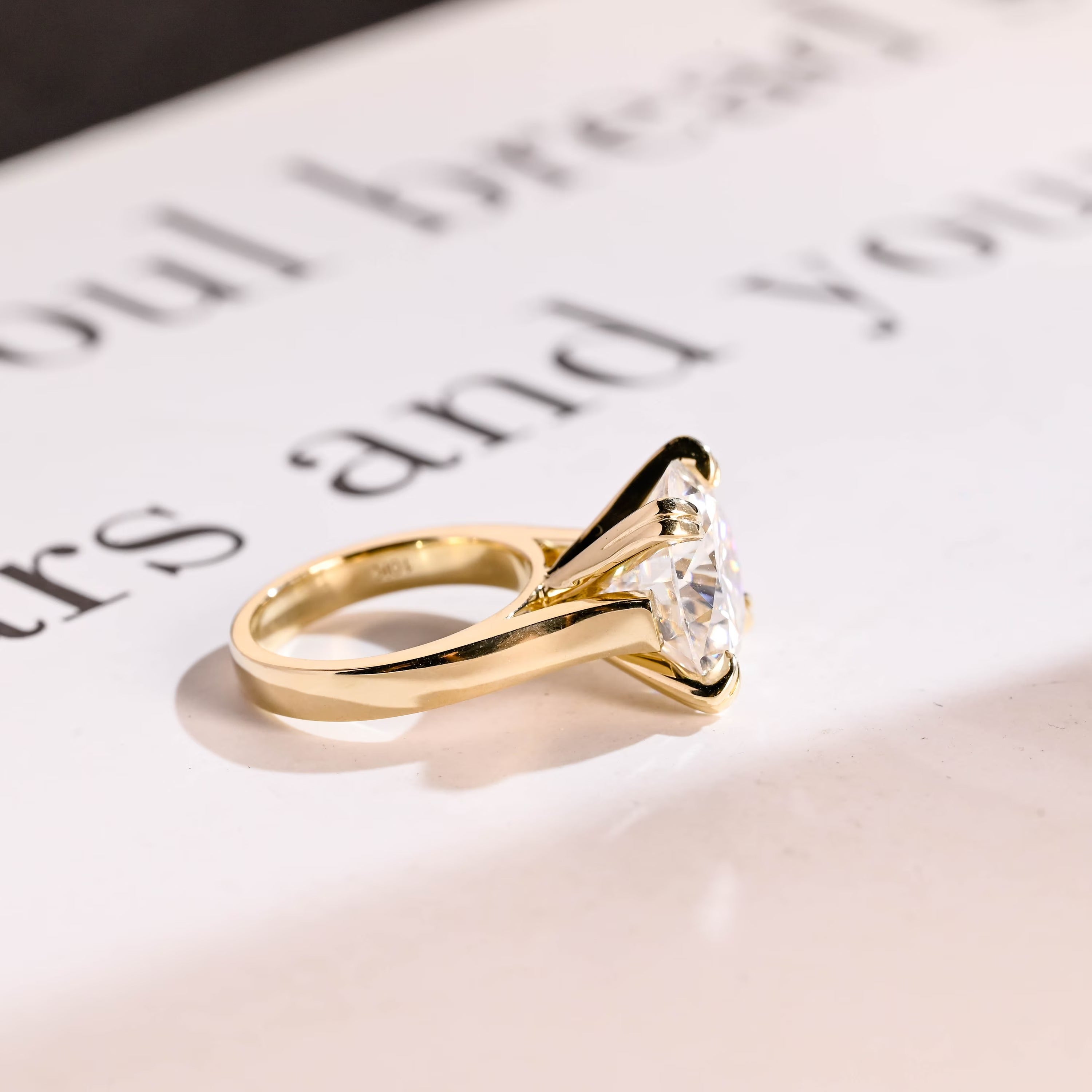 Solid Gold 3mm Band Round Moissanite Engagement Ring, Anniversary Gift for Her
