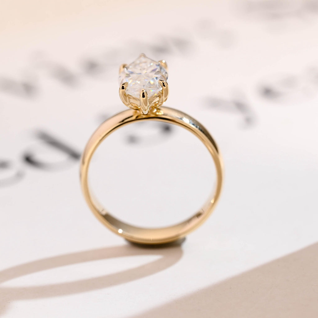 Solid Gold 4mm Band Marquise Moissanite Engagement Ring, Promise Ring