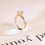 Solid Gold Round Cut Moissanite Engagement Ring, Twisted Band Ring
