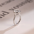 Bezel Solid Gold Round Cut Moissanite Engagement Ring, Anniversary Gift for Her
