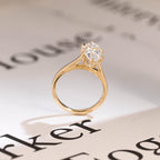 Solid Gold Tulip Floral Ring, Marquise Moissanite Engagement Ring, Engraved Ring
