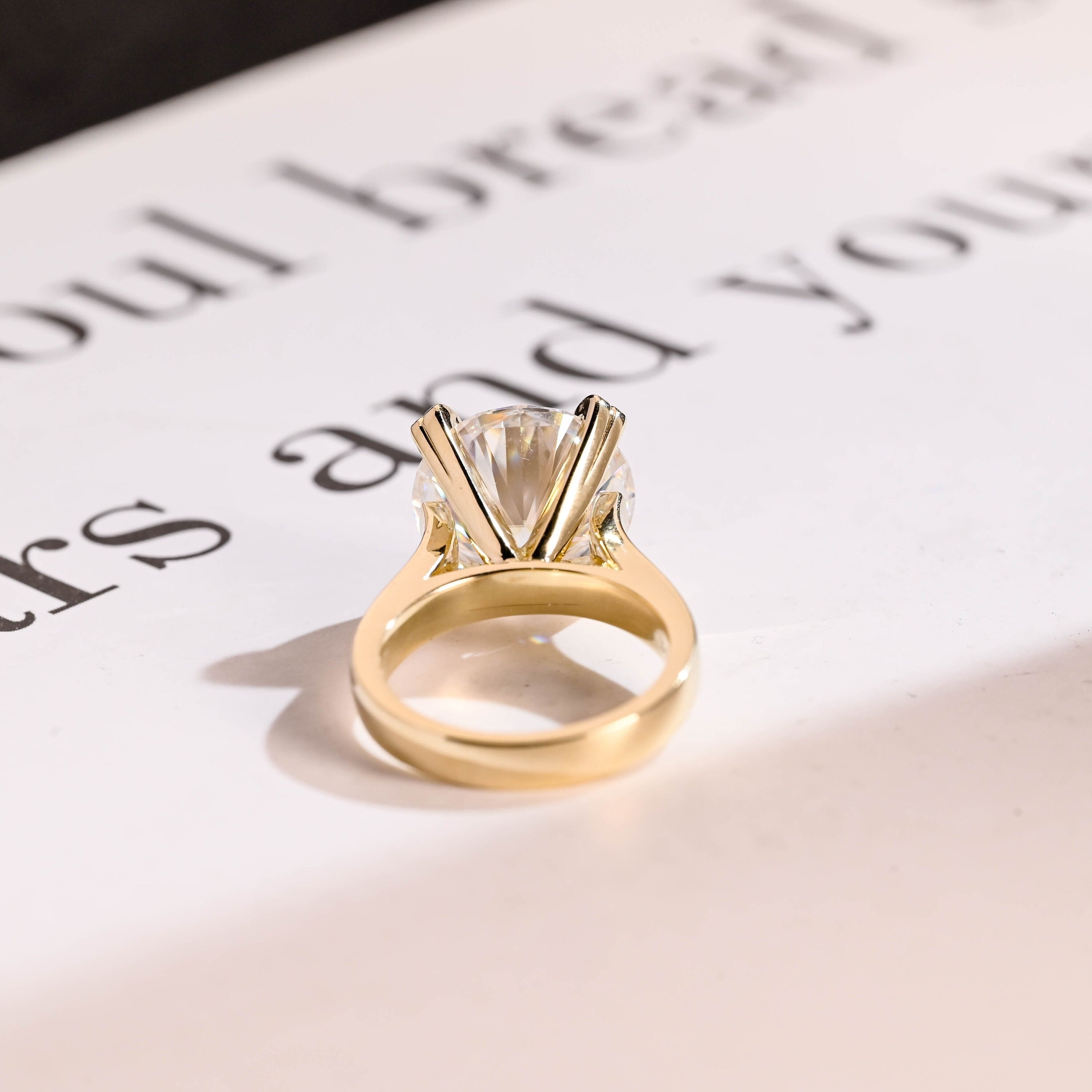 Solid Gold 3mm Band Round Moissanite Engagement Ring, Anniversary Gift for Her