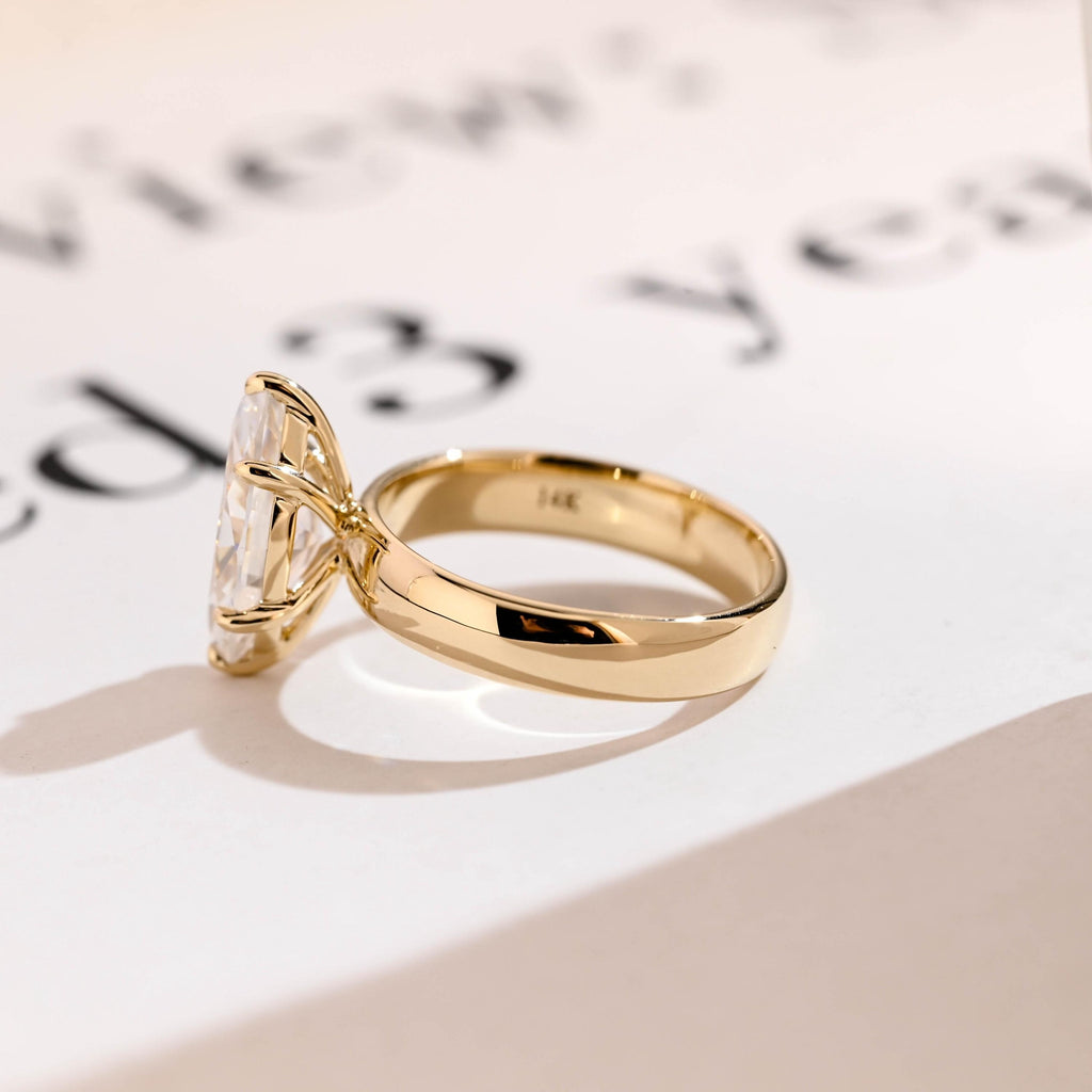 Solid Gold 4mm Band Marquise Moissanite Engagement Ring, Promise Ring