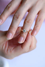 Solid Gold Round Cut Moissanite Engagement Ring, Tulip Setting Solitaire Ring