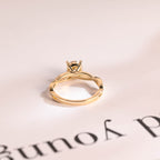 Solid Gold Round Cut Moissanite Engagement Ring, Twisted Band Ring