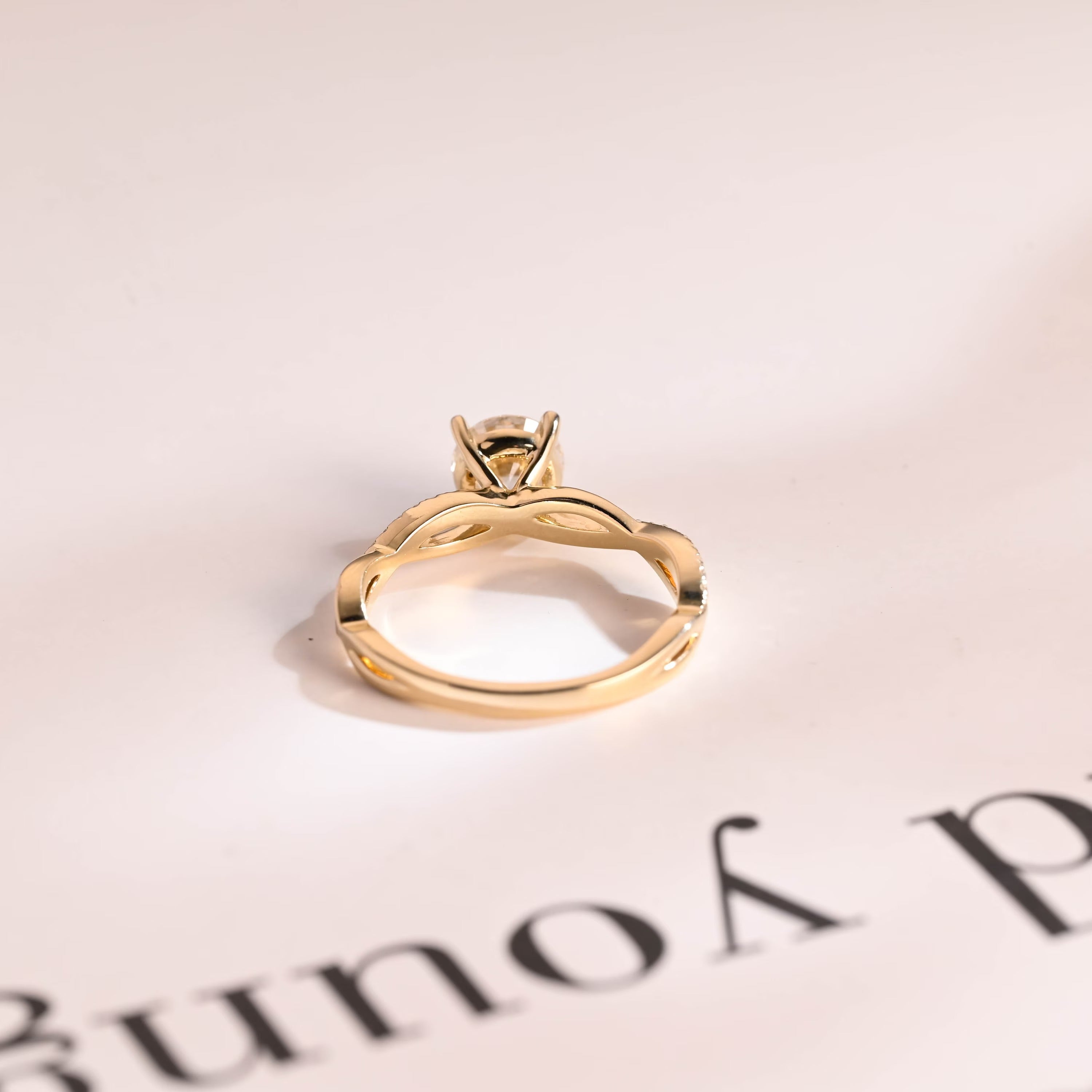 Solid Gold Round Cut Moissanite Engagement Ring, Twisted Band Ring
