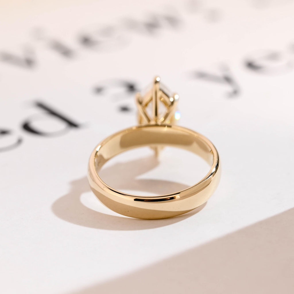 Solid Gold 4mm Band Marquise Moissanite Engagement Ring, Promise Ring