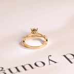 Solid Gold Round Cut Moissanite Engagement Ring, Twisted Band Ring
