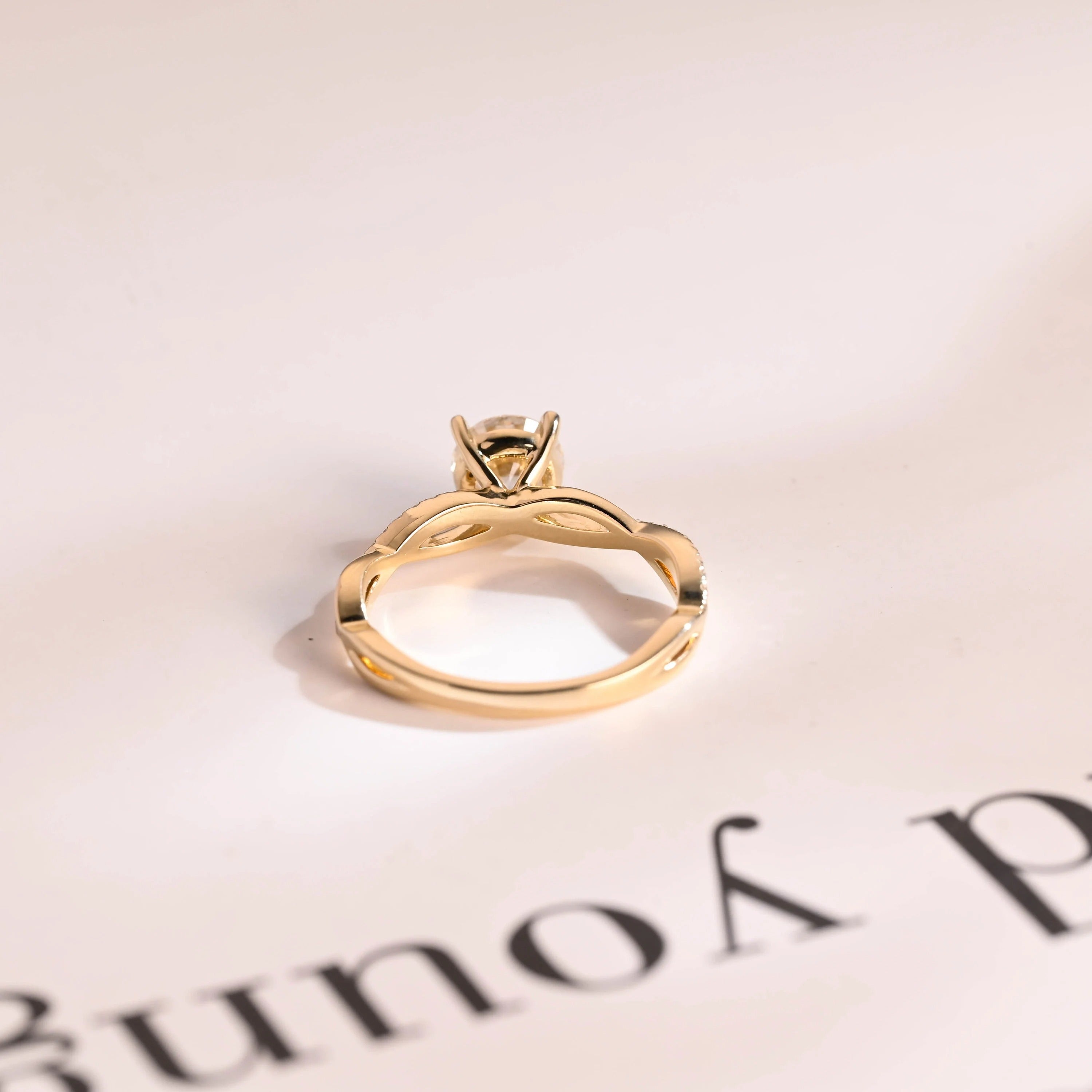 Solid Gold Round Cut Moissanite Engagement Ring, Twisted Band Ring