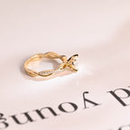 Solid Gold Round Cut Moissanite Engagement Ring, Twisted Band Ring