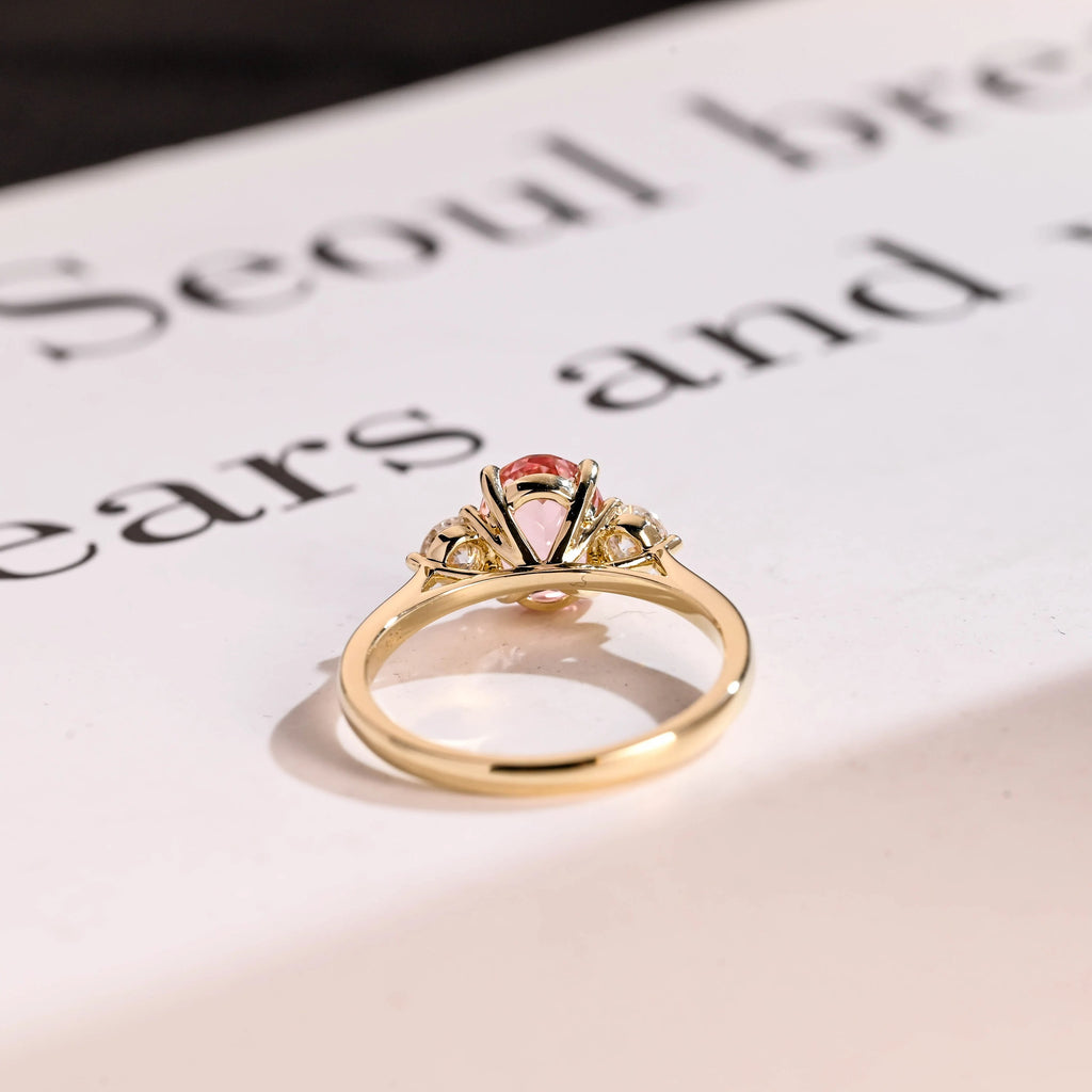 Solid Gold Oval Cut Pink Moissanite Engagement Ring, Custom-Made Ring Available