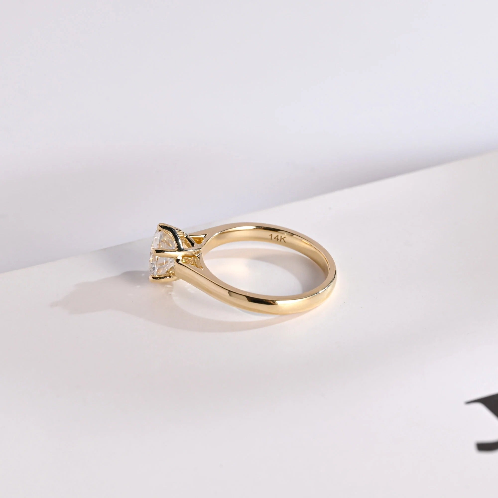 Solid Gold Round Cut Moissanite Engagement Ring, Tulip Setting Solitaire Ring