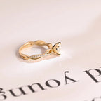 Solid Gold Round Cut Moissanite Engagement Ring, Twisted Band Ring