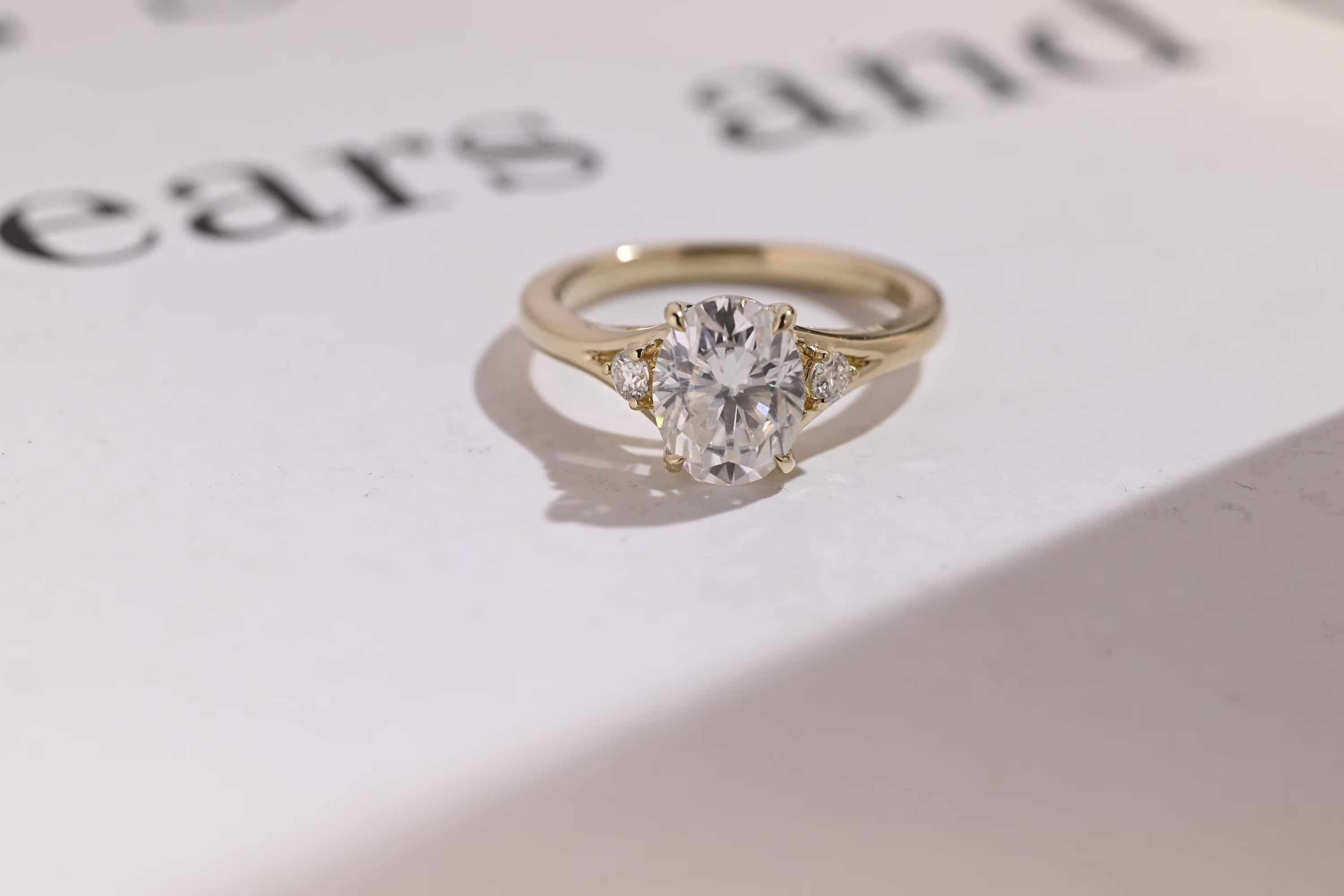Solid Gold Oval Moissanite Engagement Ring, 9K Solid Gold Rings Main image
