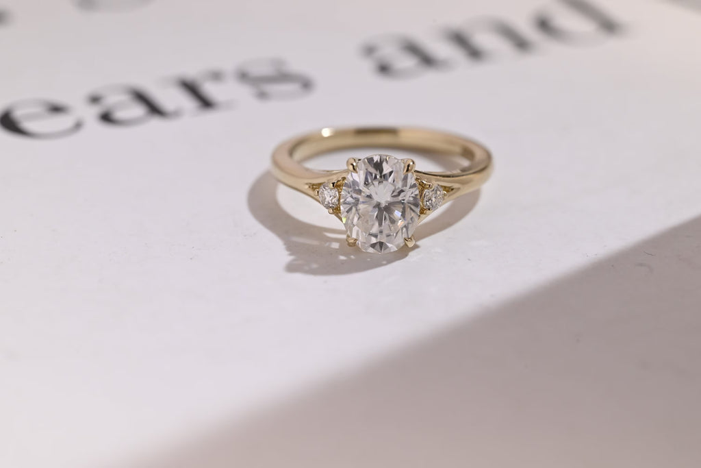 Solid Gold Oval Moissanite Engagement Ring, 9K Solid Gold Rings
