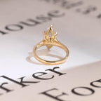 Solid Gold Tulip Floral Ring, Marquise Moissanite Engagement Ring, Engraved Ring