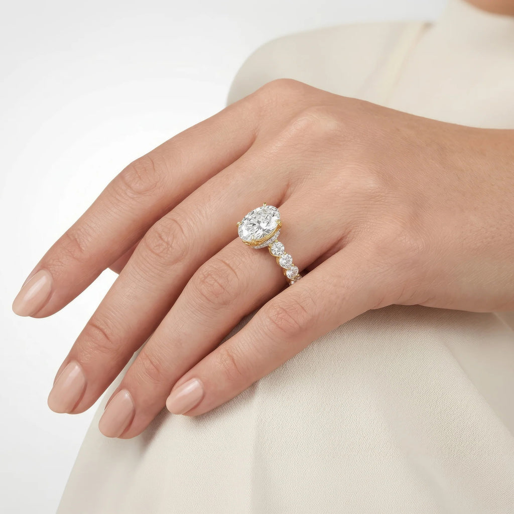 Enchanted Star Diamond And Gold Disney Princess Belle Hidden Halo Engagement Ring