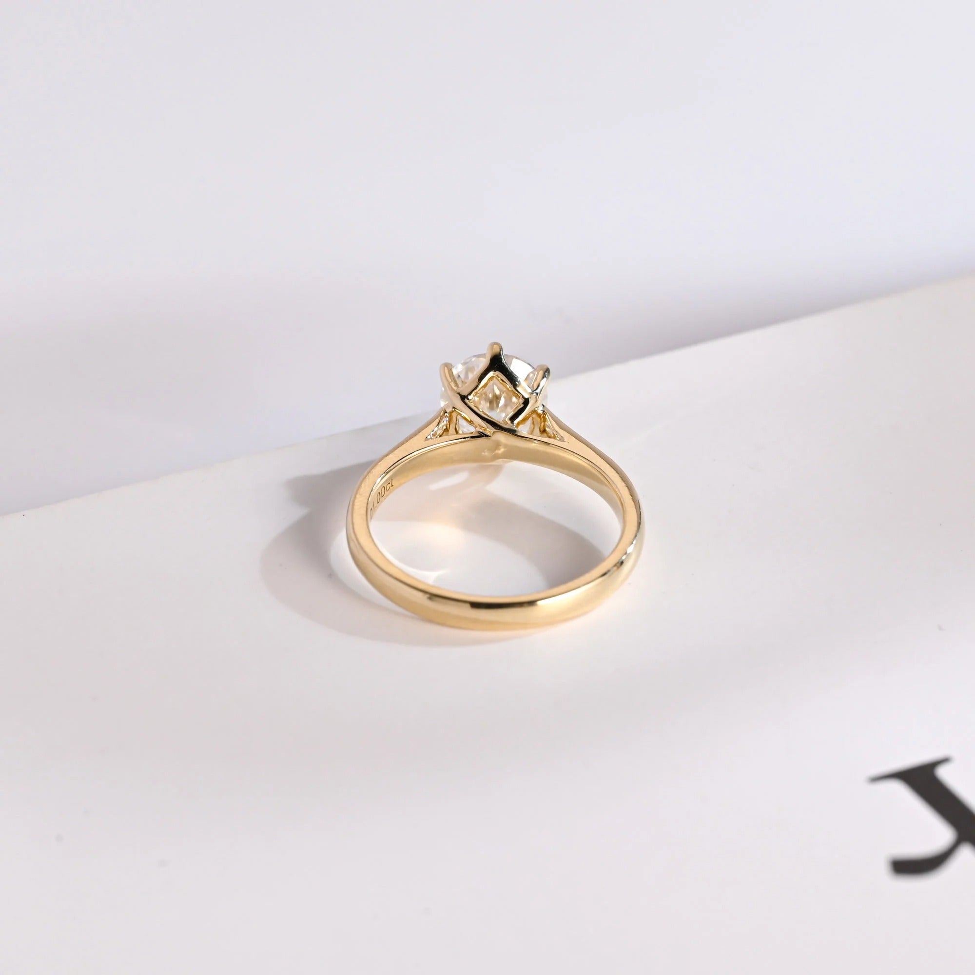 Solid Gold Round Cut Moissanite Engagement Ring, Tulip Setting Solitaire Ring