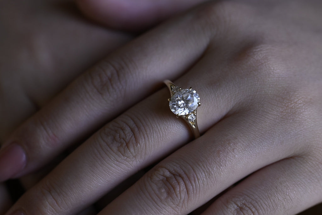 Solid Gold Oval Moissanite Engagement Ring, 9K Solid Gold Rings