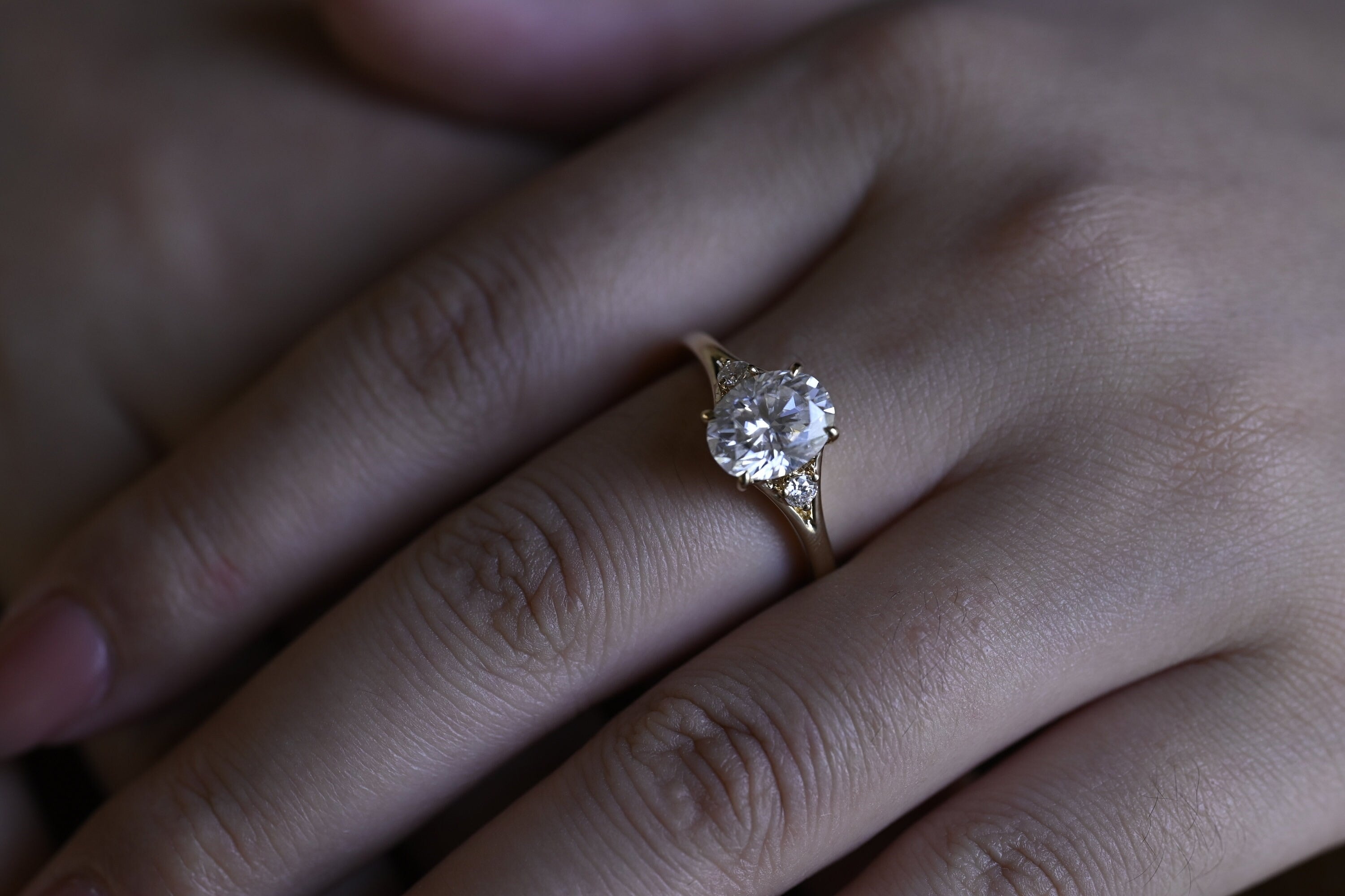 Solid Gold Oval Moissanite Engagement Ring, 9K Solid Gold Rings