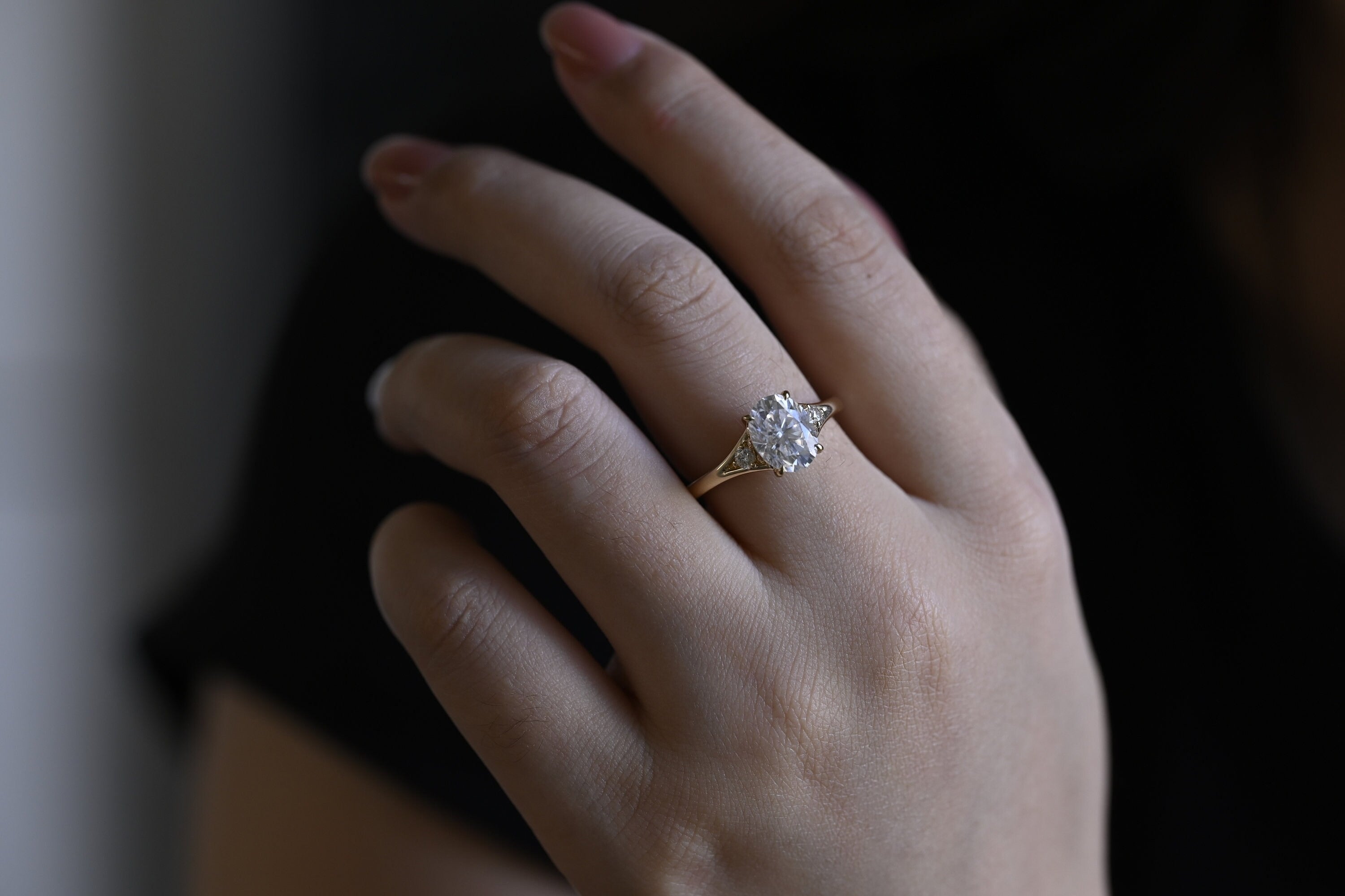Solid Gold Oval Moissanite Engagement Ring, 9K Solid Gold Rings