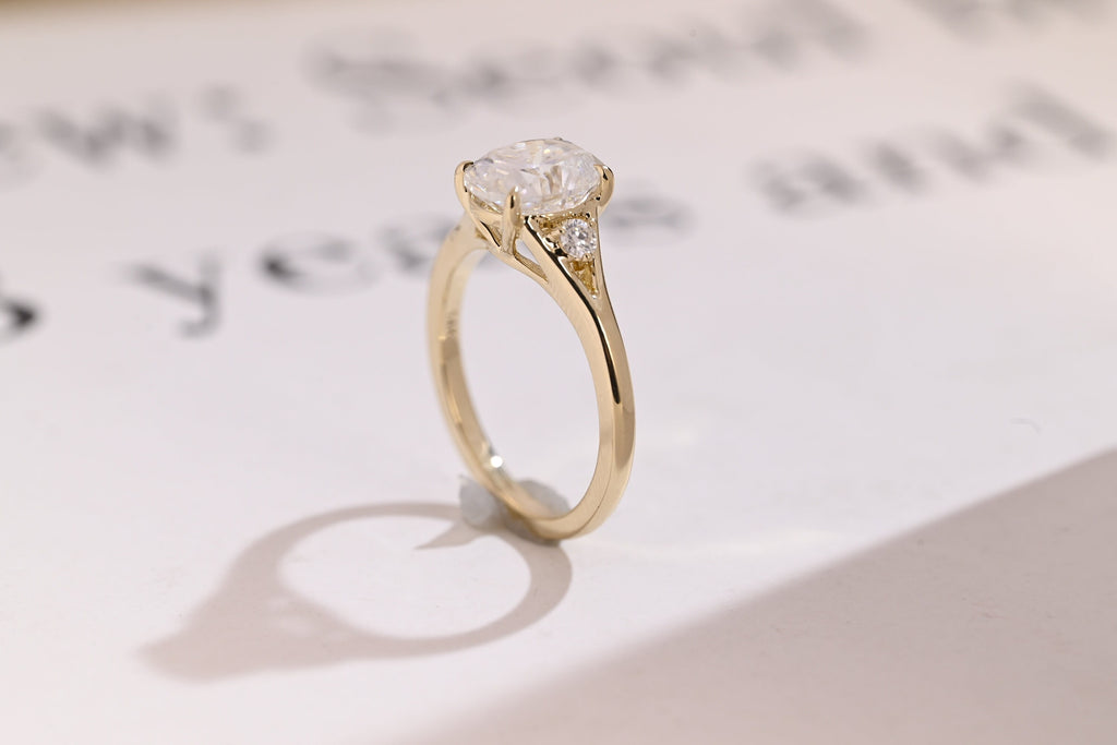 Solid Gold Oval Moissanite Engagement Ring, 9K Solid Gold Rings