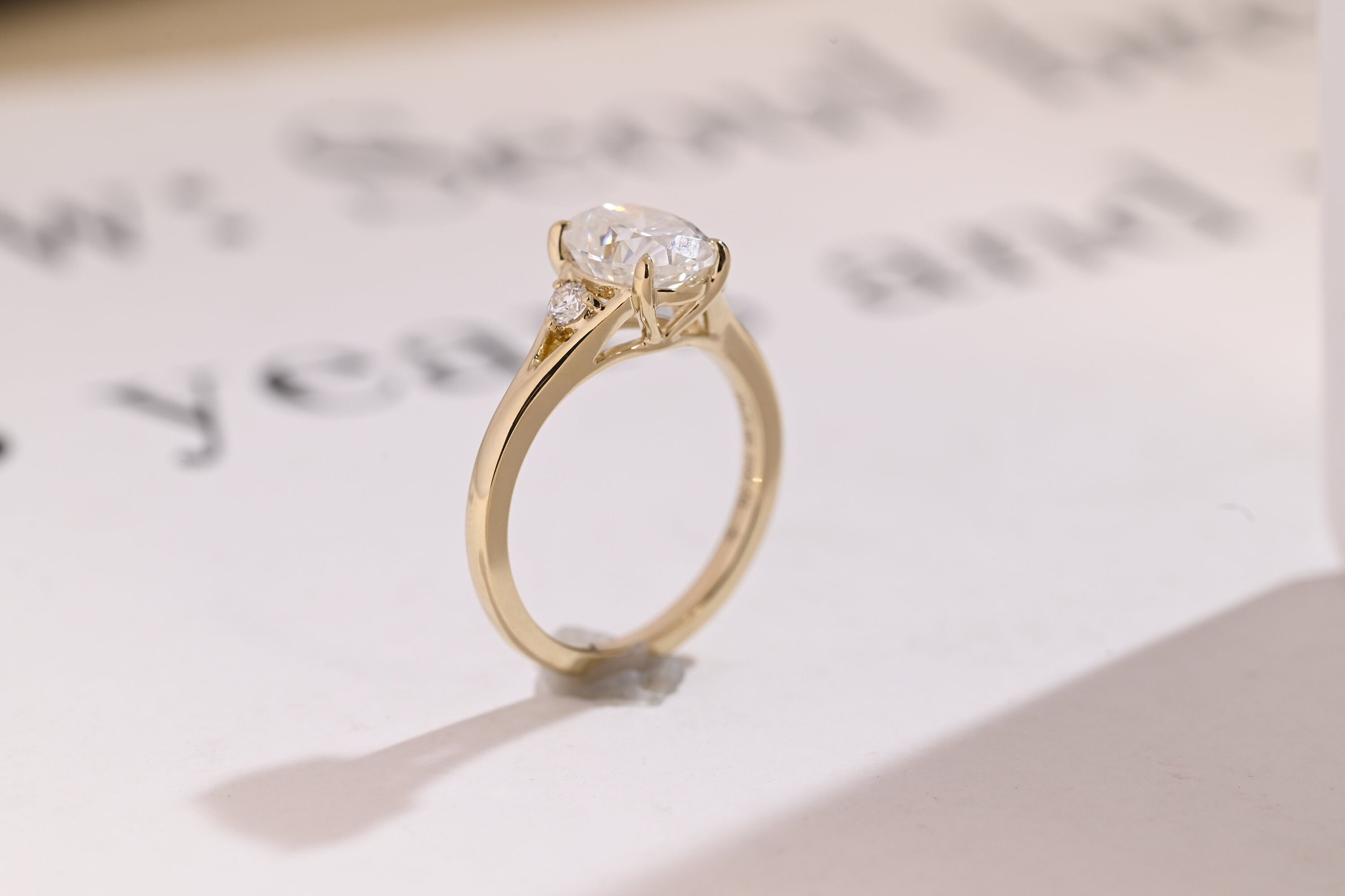 Solid Gold Oval Moissanite Engagement Ring, 9K Solid Gold Rings Secondary image