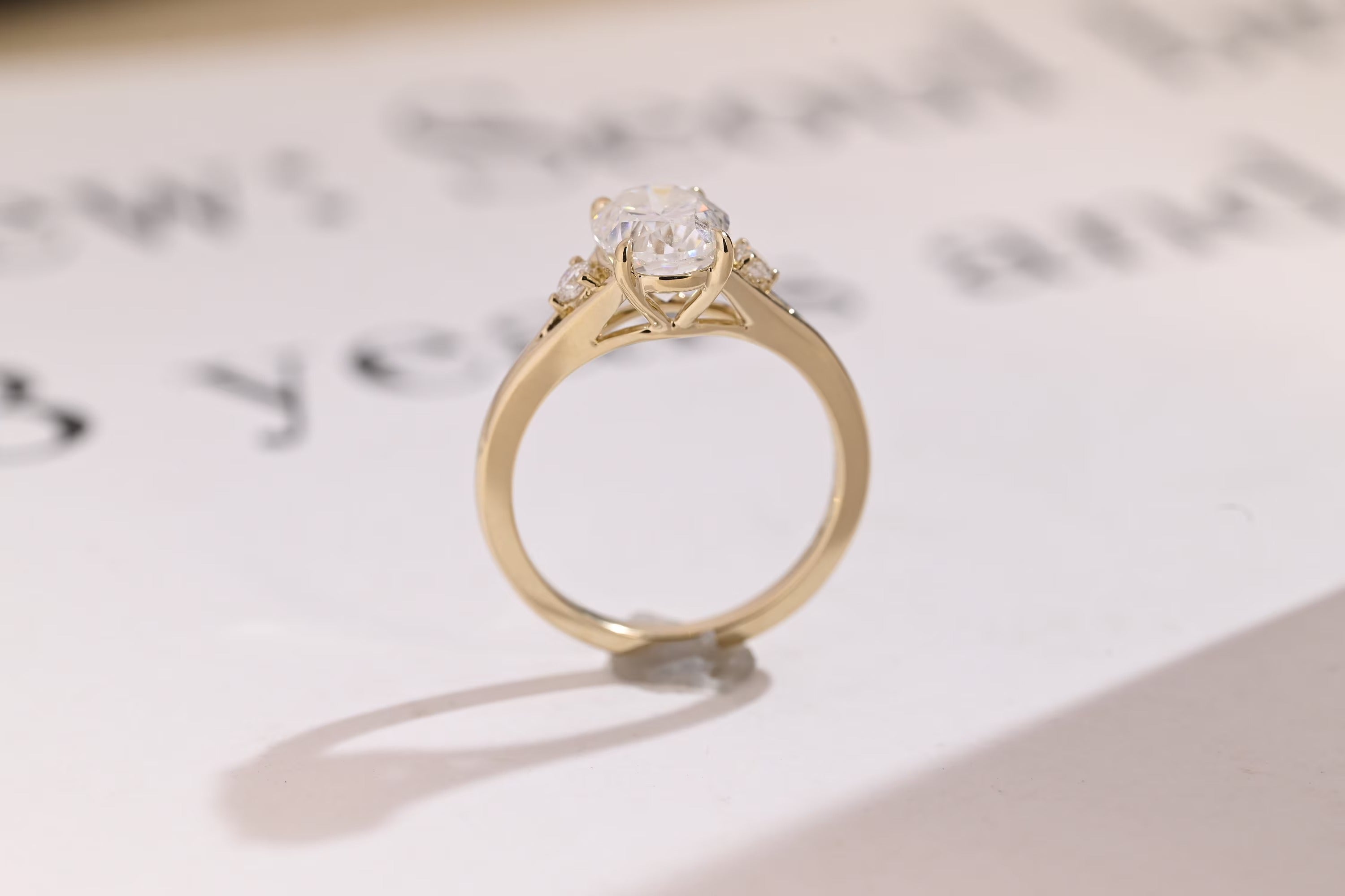 Solid Gold Oval Moissanite Engagement Ring, 9K Solid Gold Rings