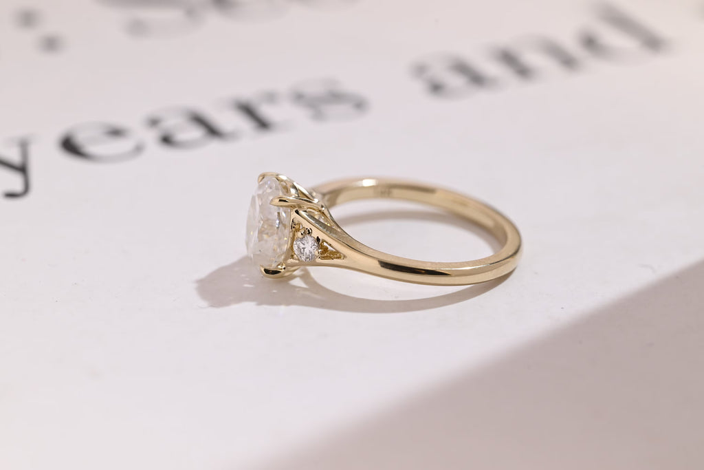 Solid Gold Oval Moissanite Engagement Ring, 9K Solid Gold Rings
