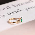 Solid Gold Lab Grown Emerald Engagement Ring with Trillion Accent, Three Stone Ring