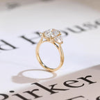Solid Gold Oval Moissanite Engagement Ring with Half-moon Side Stones