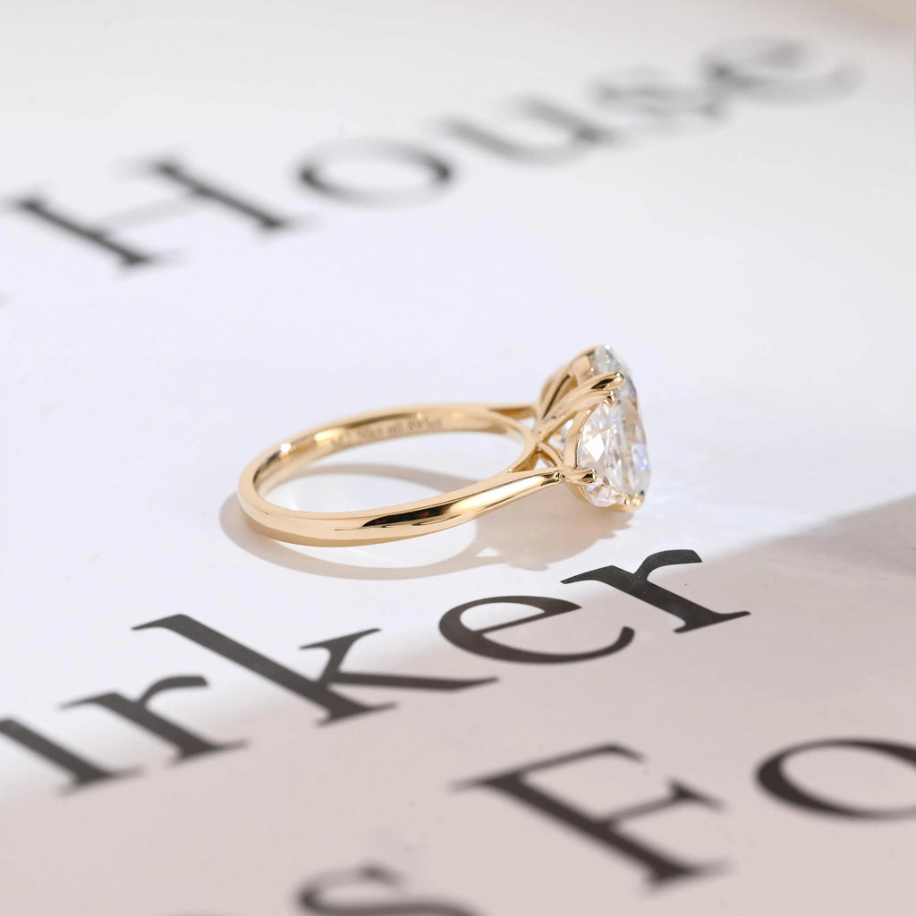 Solid Gold Oval Moissanite Engagement Ring with Half-moon Side Stones