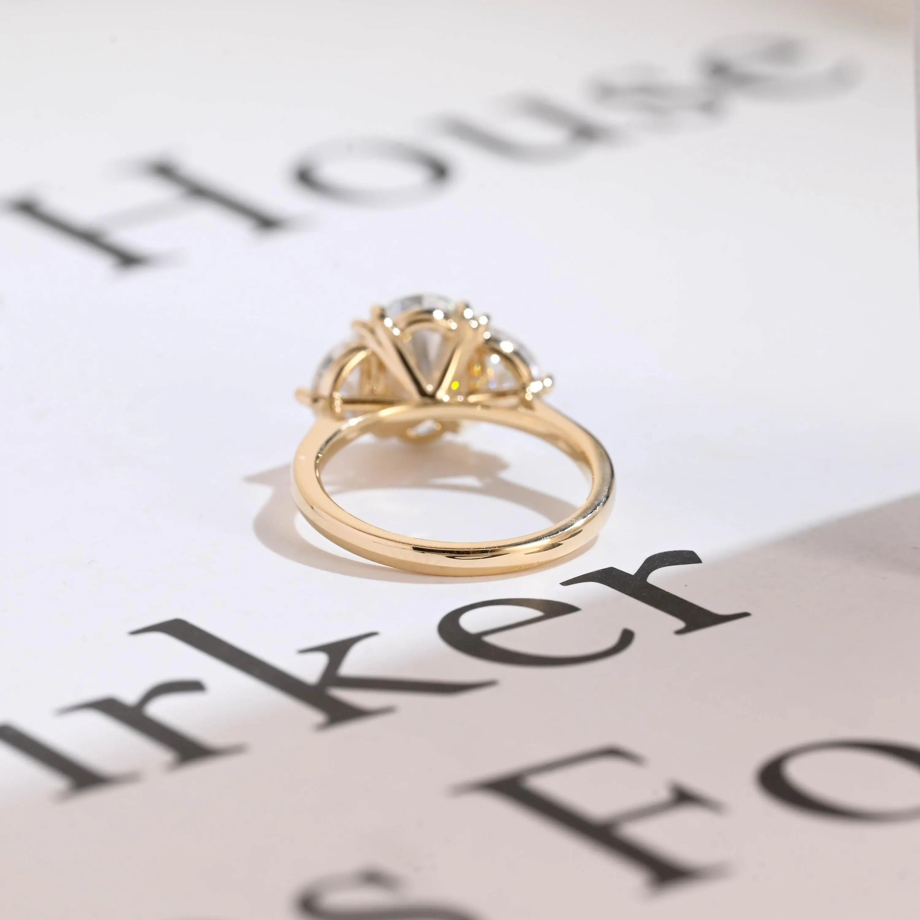 Solid Gold Oval Moissanite Engagement Ring with Half-moon Side Stones