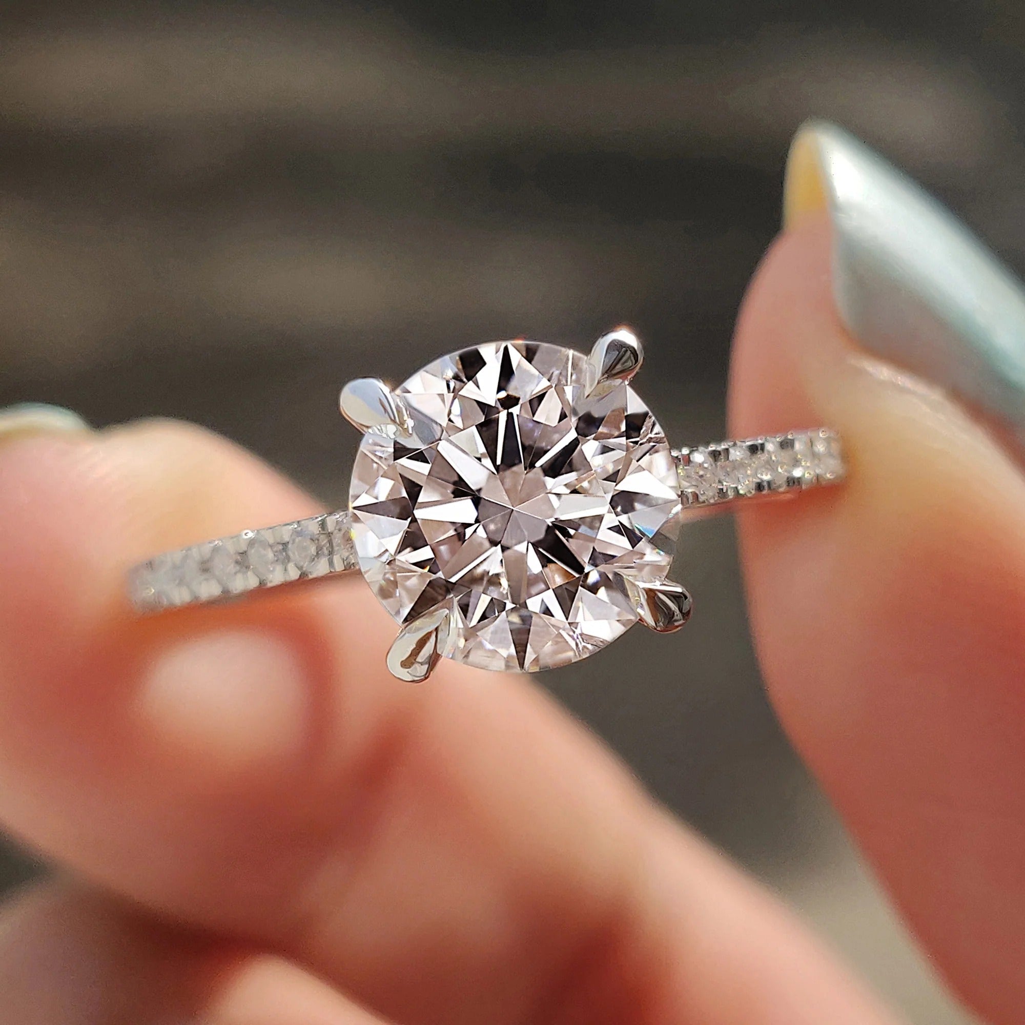 0.5 - 1.5 CT Round Cut Moissanite Pave Engagement Ring