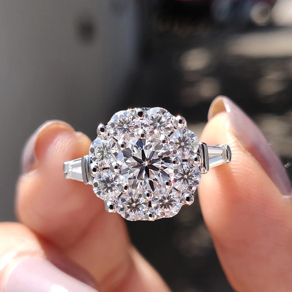 1.0 - 2.0 CT Round Cut Moissanite Three Stone Engagement Ring