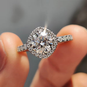 1.0 - 2.0 CT Round Cut Moissanite Halo Engagement Ring