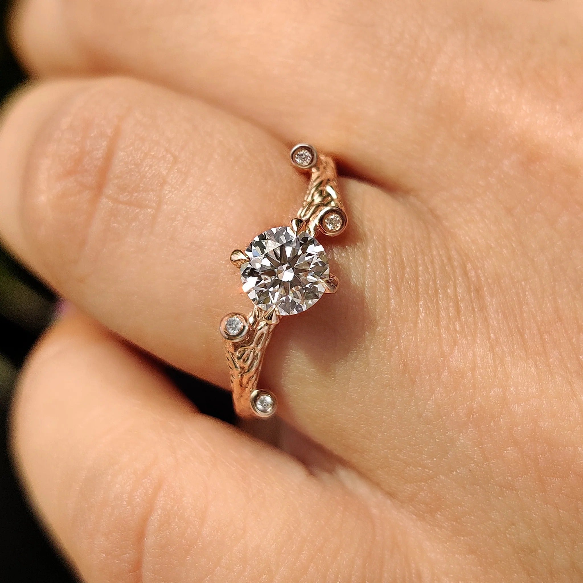 0.5 - 1.0 CT Round Cut Moissanite Nature Inspired Engagement Ring