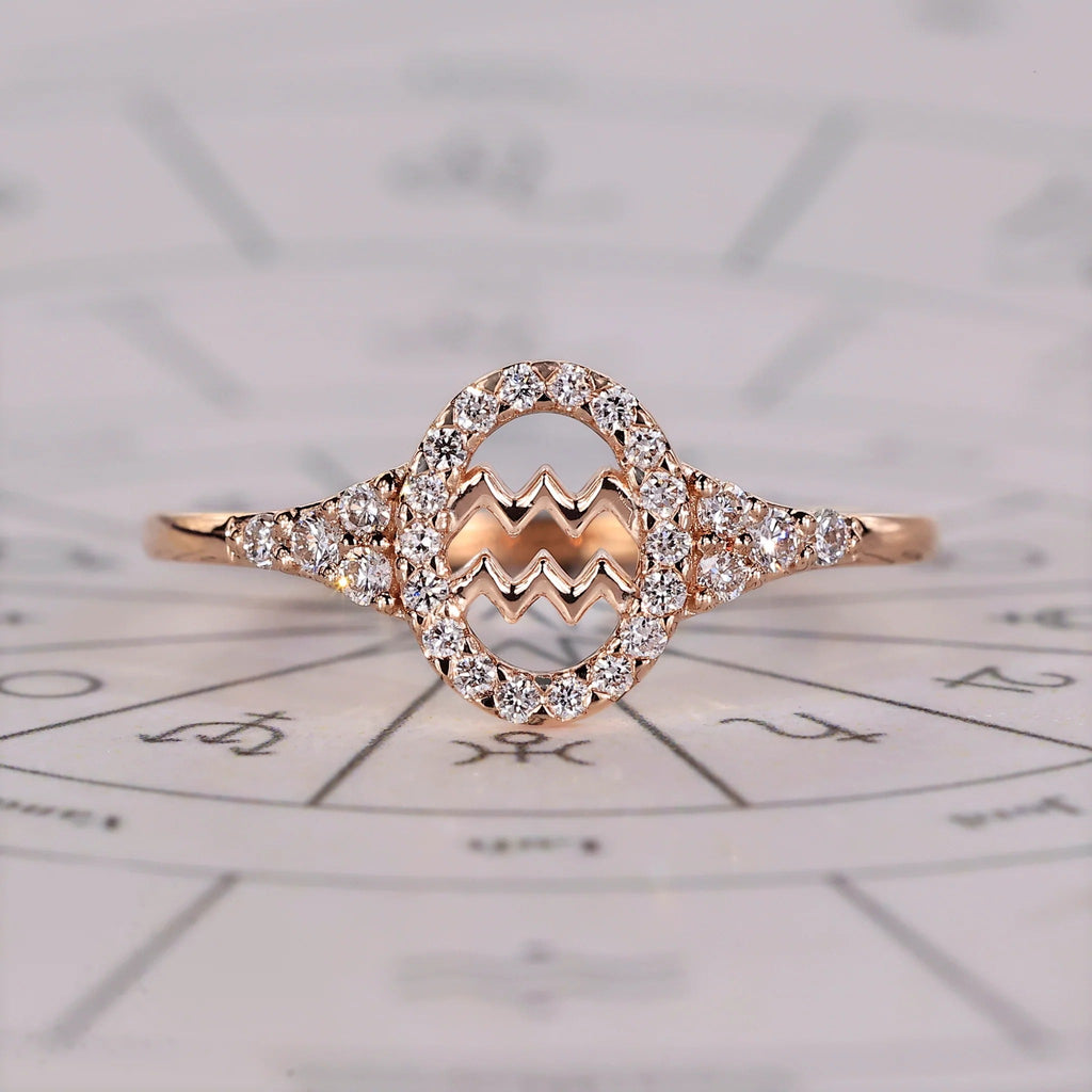 0.45 TCW Round Side Aquarius zodiac Ring