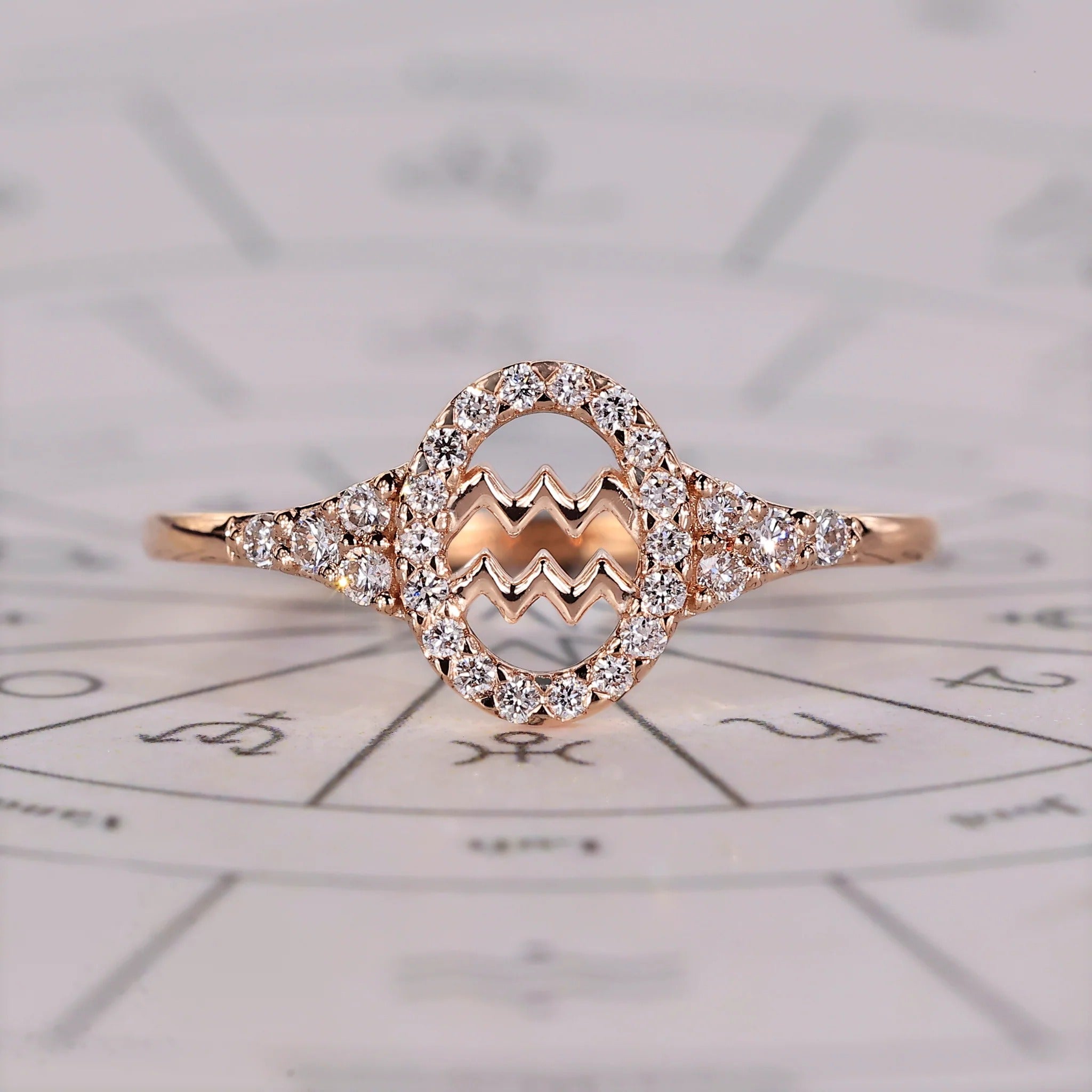 0.45 TCW Round Side Aquarius zodiac Ring