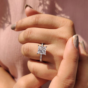 1.0 - 3.0 CT Princess Cut Moissanite Pave Engagement Ring