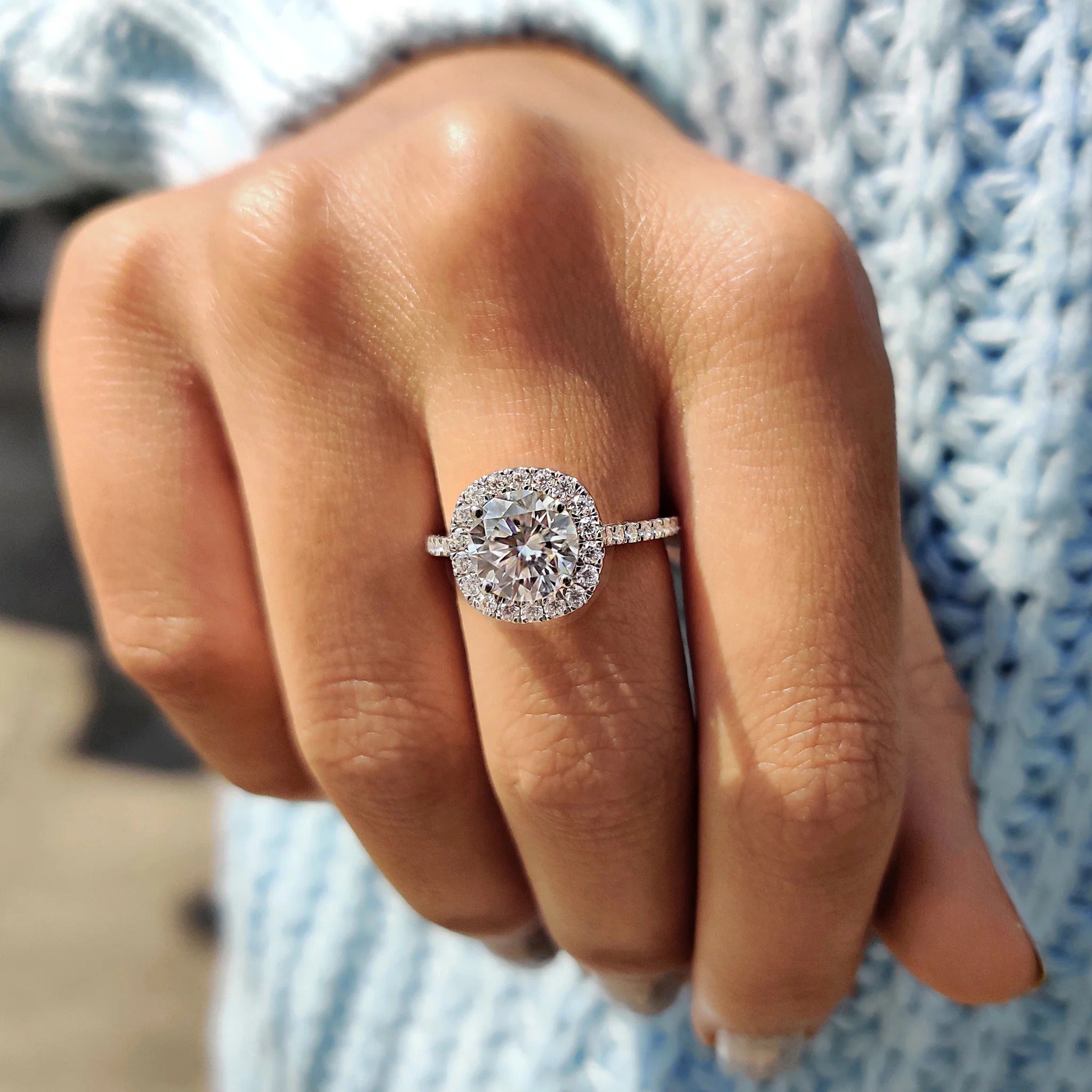 1.0 - 2.0 CT Round Cut Moissanite Halo Engagement Ring